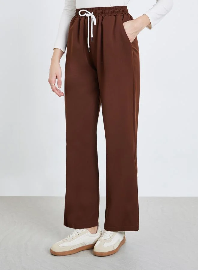 Styli Women Brown Wide Leg Palazzo Pants